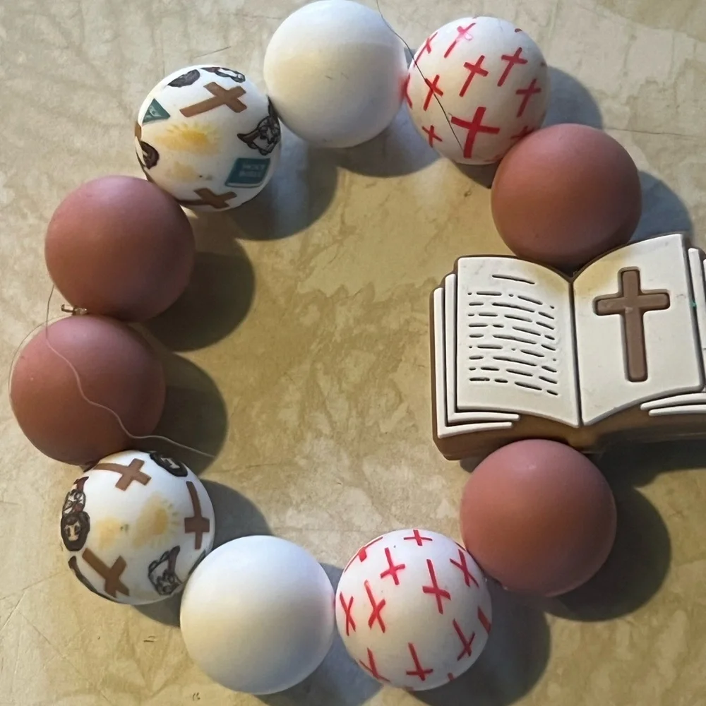 Kids Religious Beaded Bracelet - Brown, White B95